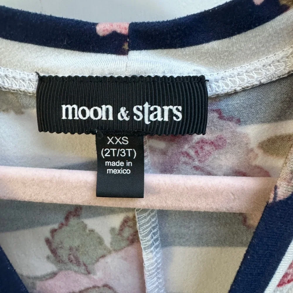 Moon & Stars 2T/3T Blue & White Stripe Multicolor Floral Girls Long Sleeve Dress